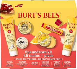 Burt's Bees Tips and Toes Kit Gift Set, 6 Travel Size Products | Pomegranate Moisturizing Lip Balm, 2 Hand Creams, Foot Cream, Cuticle Cream, and Hand Salve, Skin Care Essentials