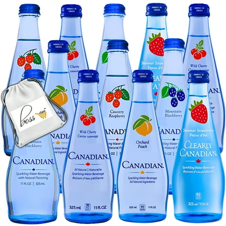(12) Canadian Sparkling Water Beverage, 11 Floz Variety Pack FLAVOR MAY VARY Summer Strawberry Wild Cherry Orchard Peach Mountain Blackberry Country Raspberry Fruit Flavored Party Drinks Cocktail