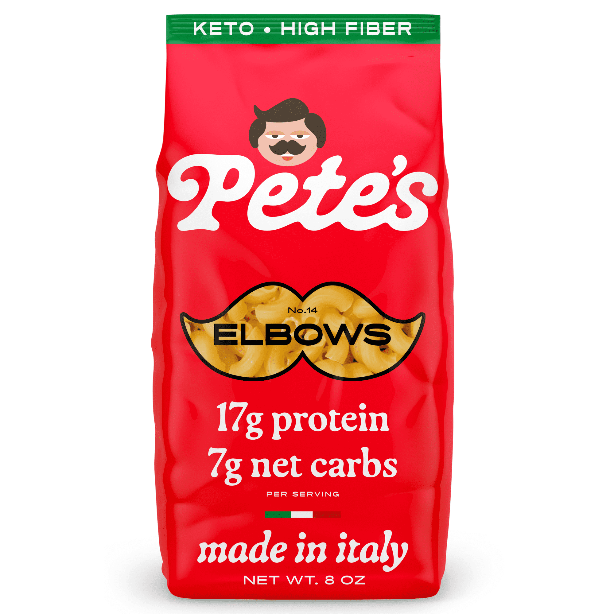 Pete's Pasta Elbow - 7g Low Carb, 17g High Protein - Authentic Italian Keto Wheat Pasta - 1 Pack, 8oz.