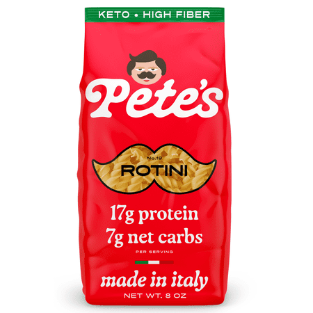Pete's Pasta Rotini - 7g Low Carb, 17g High Protein - Authentic Italian Keto Wheat Pasta - 1 Pack, 8oz.