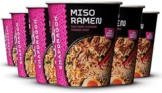 Snapdragon Miso Ramen Cup Noodles - 6 Pack Instant Ramen Bowl with Authentic Wheat Noodles, Soup Sauce Base, Vege Pack and Flavoring Chili Oil. Microwave or Hot Water, Easy Meal Prep