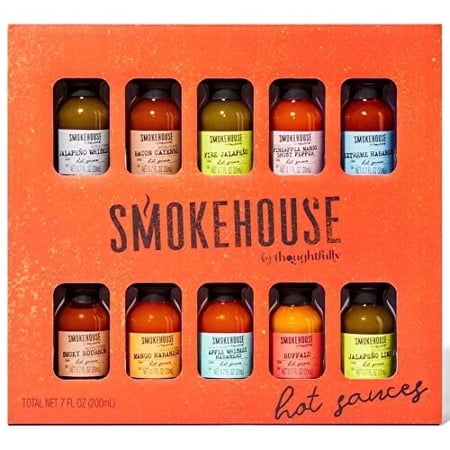 Smokehouse by Thoughtfully Natural Flavors Hot Sauce Traveler Variety pack, Liquid Sauce Gift Set, 10 Count