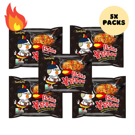 SAMYANG Buldak Hot Spicy Chicken Flavor Ramen, Stir Fried Instant Noodle 5-PACK 4.94oz (140 g)