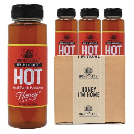 HONEY FEAST Hot Honey 12OZ Jars (Pack of 3) - Exquisite Spicy and Sweet Sauce Combo, Multi-Pack Hot Honey for Culinary Adventures, A Must-Have for Spicy Gourmet Gift Sets