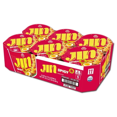 OTOKI Jin Ramen Spicy Bowl 3.88 oz (Pack of 6) - Authentic Korean Instant Noodles Beef Bone Broth, Bold & Fiery Flavor