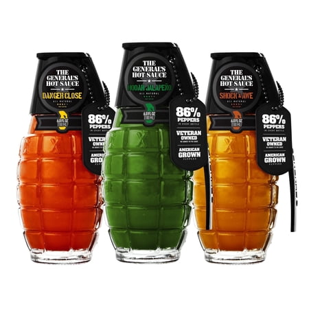 The General's Hot Sauce Tres Soldados Gift Set with Jalapeno, Cayenne & Habanero, 3-Pack (6oz Bottles)