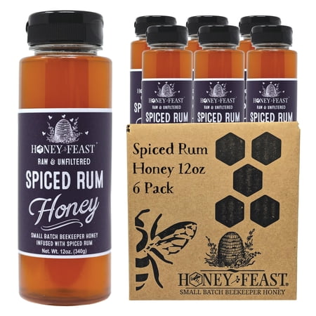 HONEY FEAST Spiced Rum Honey Jars 12oz (Pack of 6) | Multi-Pack Flavored Honey | Unique Gourmet Gift