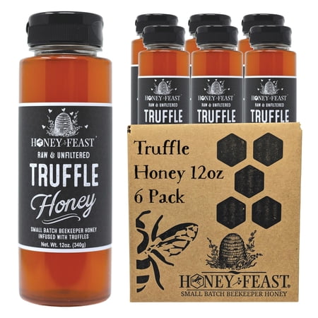 HONEY FEAST Truffle Honey 12OZ (Pack of 6) - Gourmet Infused Honey with Premium Black Truffle, Luxurious Truffle Sauce for Culinary Delights, Perfect Foodie Gift & Unique Flavor Experience