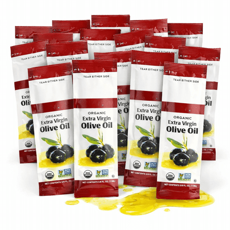 Organic Extra Virgin Olive Oil Packets - 15 Count | Single Serve Portion Control | .375 fl oz Each | Restaurant & Takeout Use