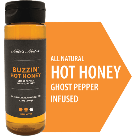 Buzzin' Hot Honey, Ghost Pepper Infused Honey, Nate's Nectar, 12 oz