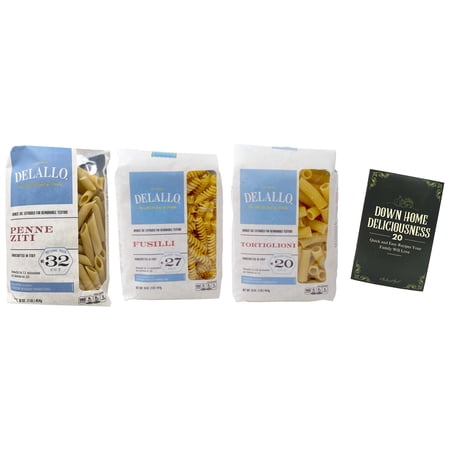 DeLallo Imported Italian Pasta 3 Shapes (1) each: Fusilli no. 27, Penne Ziti no. 32, Tortiglioni no. 20 + MerlinsMart Zine