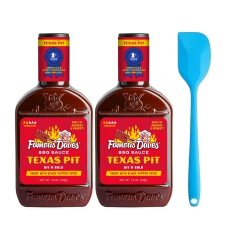Famous Dave's Texas Pit BBQ Sauce, 19 oz (2 pack) and 8in Silicone Spatula (Color Varies)