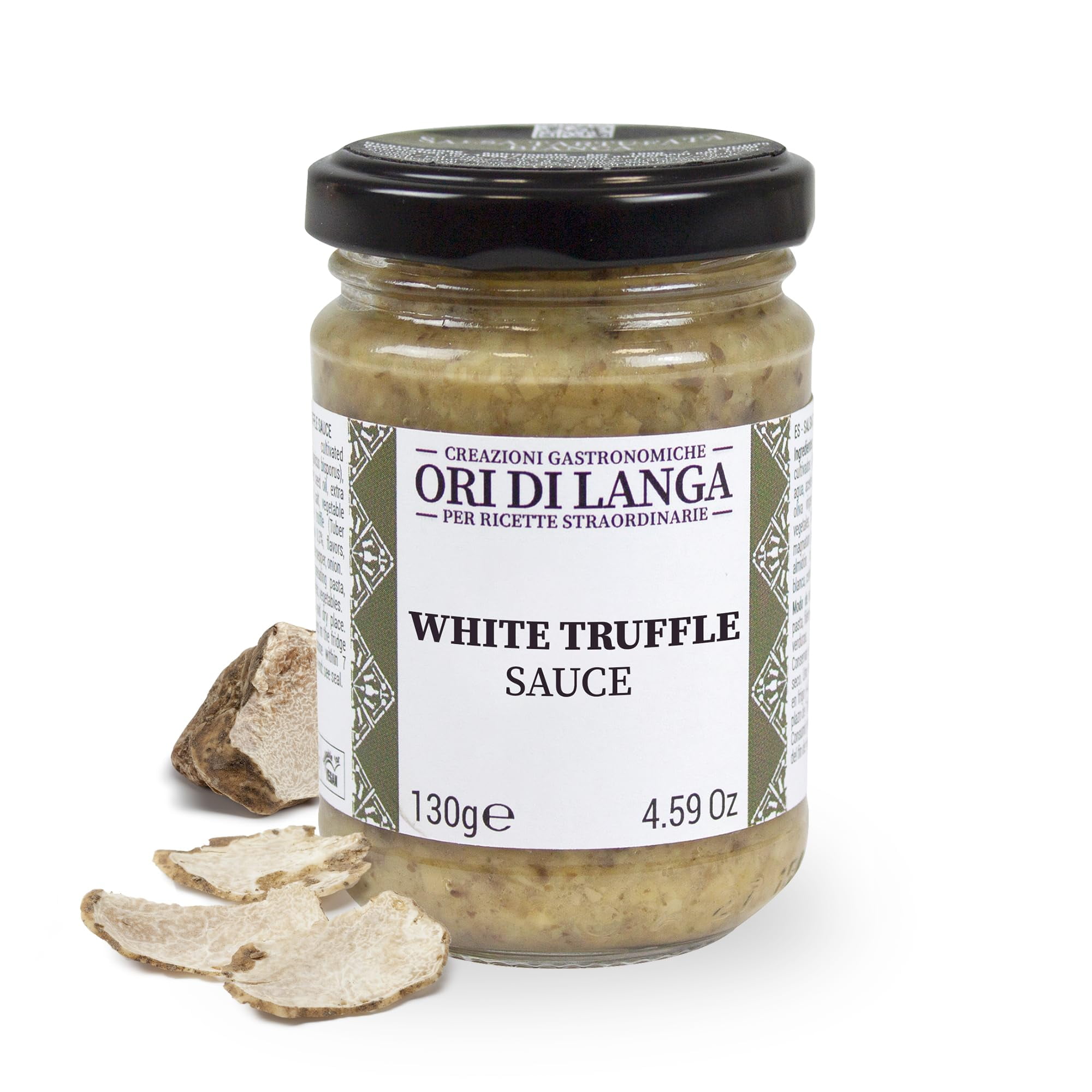 Ori di Langa Alba White Truffle Sauce with Mushrooms - 4.59 oz, Gourmet sauce made with Alba truffles and mushrooms. Perfect for pasta, spreads, pizza, meats, and gourmet dishes.