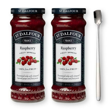 St. Dalfour Red Raspberry Fruit Spread Preserve 2 X 10 Oz. (284 G) with Stainless Steel Spreader Spoon (3-Pc Set)