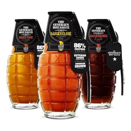 The General's Hot Sauce Fire for Effect Gift Set Gourmet Hot Sauce Variety Including Habanero, Cayenne & Maple Syrup 3-Pack 6oz