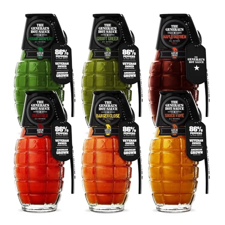 The General's Hot Sauce Super 6 Gift Set, 5 Hot Sauces + 1 Hot Maple Syrup, 6-Pack (6oz Bottles)
