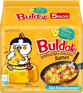 Samyang Buldak Spicy Ramen, Hot Chicken Ramen, Korean Stir-Fried Instant Noodle, Cheese, 1 Bag with 5 Pack