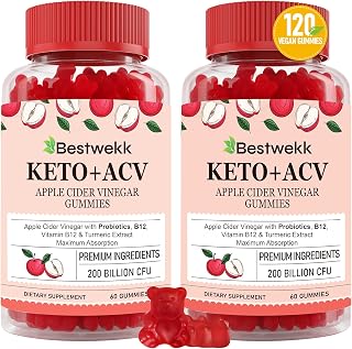 Apple Cider Vinegar Gummies, 120 ACV Gummies - Detox, Digestion, Gut Health | Max Strength 2000mg Keto ACV Gummy with Probiotics, B12 and Keto Support, For Digestion, Metabolism, Gelatin-Free