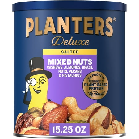 Planters Deluxe Mixed Nuts, Plant Based Protein, 15.25 oz Canister