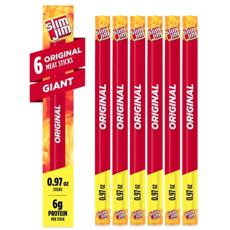 Slim Jim Giant Smoked Meat Sticks, Original Flavor, 6g Protein Per Stick, 0.97 oz. (6-ct)