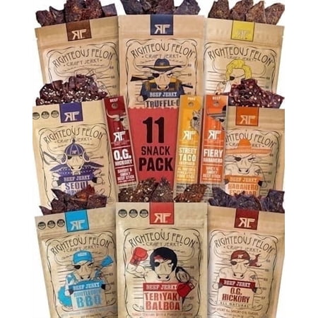 Righteous Felon Beef Jerky and Meat Sticks Variety Pack, 11 Count