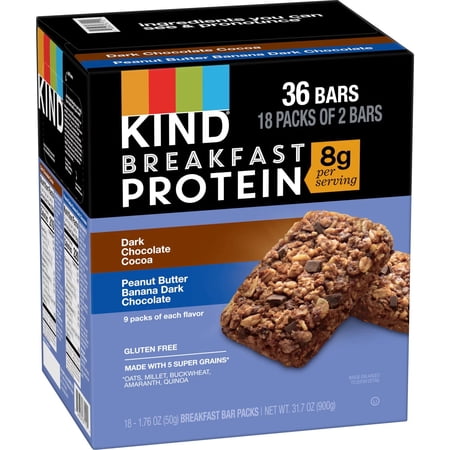 KIND Breakfast Protein Bars, Variety Pack, 1.76 Ounce (Pack of 18)