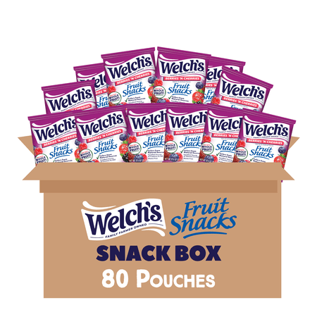Welch's Fruit Snacks, Berries N Cherries, Soft Kids Snacks, 0.8 oz (80 Pack)
