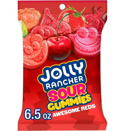 Jolly Rancher Sour Gummies Awesome Reds Assorted Fruit Flavored Gummy Candy, Bag 6.5 oz