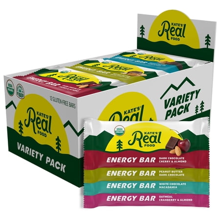 Kate's Real Food Organic Granola Variety Pack All Natural Granola Bars - Non GMO, Soy Free, Whole Grain, and Made with Gluten Free Oats - 12 count