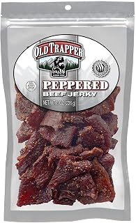 Old Trapper Beef Jerky, Peppered 8 Ounce Pack, Spicy Meat Snacks for Lunches or Between Meals, 11 Grams of Protein, Zero Grams of Fat, and 70 Calories per Serving (Pack of One)