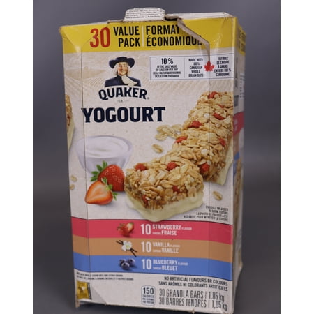 Quaker Yogurt Granola Bars, Strawberry, Vanilla, & Blueberry Variety Pack, 30-count, 1.05kg/2.3 lbs. Box {Imported from Canada}