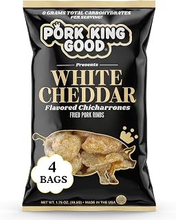 Pork King Good Pork Rinds (Chicharrones), White Cheddar, 4 Pack