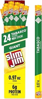 Slim Jim Giant Smoked Jerky Sticks, Tabasco Flavor, 0.97 oz., 24-ct | Good source of protein, 6g per stick; Tabasco flavor; great for on-the-go & school snacks; perfect for road trips & camping