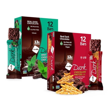 NuGo Dark Variety - Chocolate Pretzel 12 Bars & Mint Chocolate Chip 12 Bars, 12-13g Protein, Vegan, Gluten Free, Kosher Pareve, 24 Count