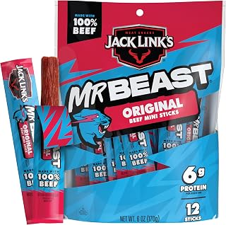 Jack Link's MrBeast Original Mini Beef Jerky Sticks - (12 Pack) 0.5 oz | Individually Wrapped Protein Snacks - 6g Protein per Serving - Made with 100% Real Beef - Meat Sticks