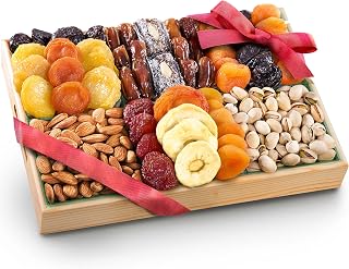 A Gift Inside Dried Fruit and Nuts Gift Wooden Gift Tray - 2 lbs. 12 oz. Gourmet Dried Fruit & Roasted Nuts with Dates, Prunes, Apricots, Pears, Angelino Plums & Coconut Date Rolls
