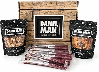Beef Jerky Gift Basket for Men with Nuts, 12pc Meat Snack Food Variety Box, Unique Food Gift Idea for Birthday, for Husband, Family, Care Package for Guys, Adults, Fathers Day Gift