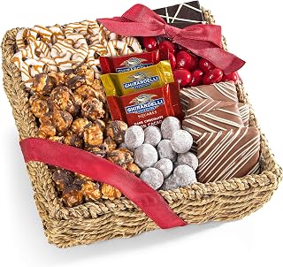 A Gift Inside Chocolate Gift Basket, Gourmet Chocolate Gift Basket with Caramel Popcorn, Chocolate Covered Cherries, Ghirardelli Chocolates & Sweet Treats, Snack Gift Basket for All Occasions