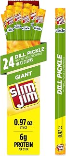 Slim Jim Giant Smoked Jerky Sticks, Vlasic Dill Pickle Flavor, 0.97oz 24ct | Good source of protein, 6g per serving; Vlasic Dill Pickle flavor; great on-the-go & school snacks; perfect for road trips