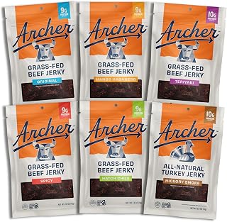 Archer Jerky Beef Jerky Variety Pack, Grass-Fed, Paleo - 2.5 Oz, 6 Pack | Original, Mango Habanero, Teriyaki, Spicy, Hatch Chile Flavors, Protein Snack Assortment for Adults, Gluten Free