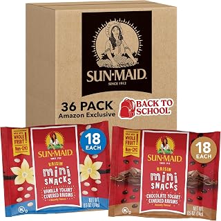 Sun-Maid Vanilla & Chocolate Yogurt Coated Raisins Variety Pack - (36 Pack) 0.5 oz Mini Snack-Size Bag - Yogurt Covered Dried Fruit Snacks (Amazon Exclusive)