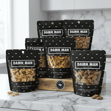 Damn, Man Gourmet Assorted Nut Box - Sweet & Salty Almonds Cashews & Peanuts - 6 Bags of Nuts - Father's Day Gift