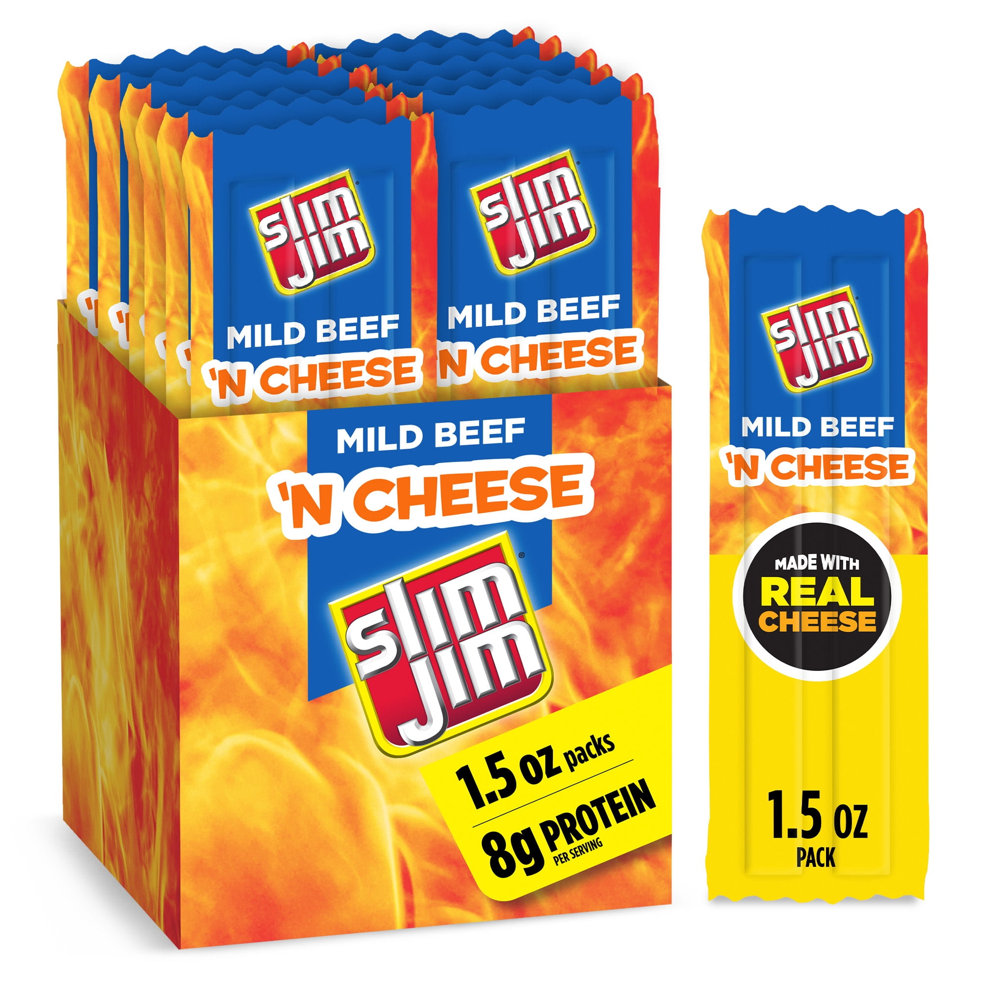Slim Jim Meat & Cheese, Mild Flavor, 8g Protein per Serving, 1.5 oz., 18-Count