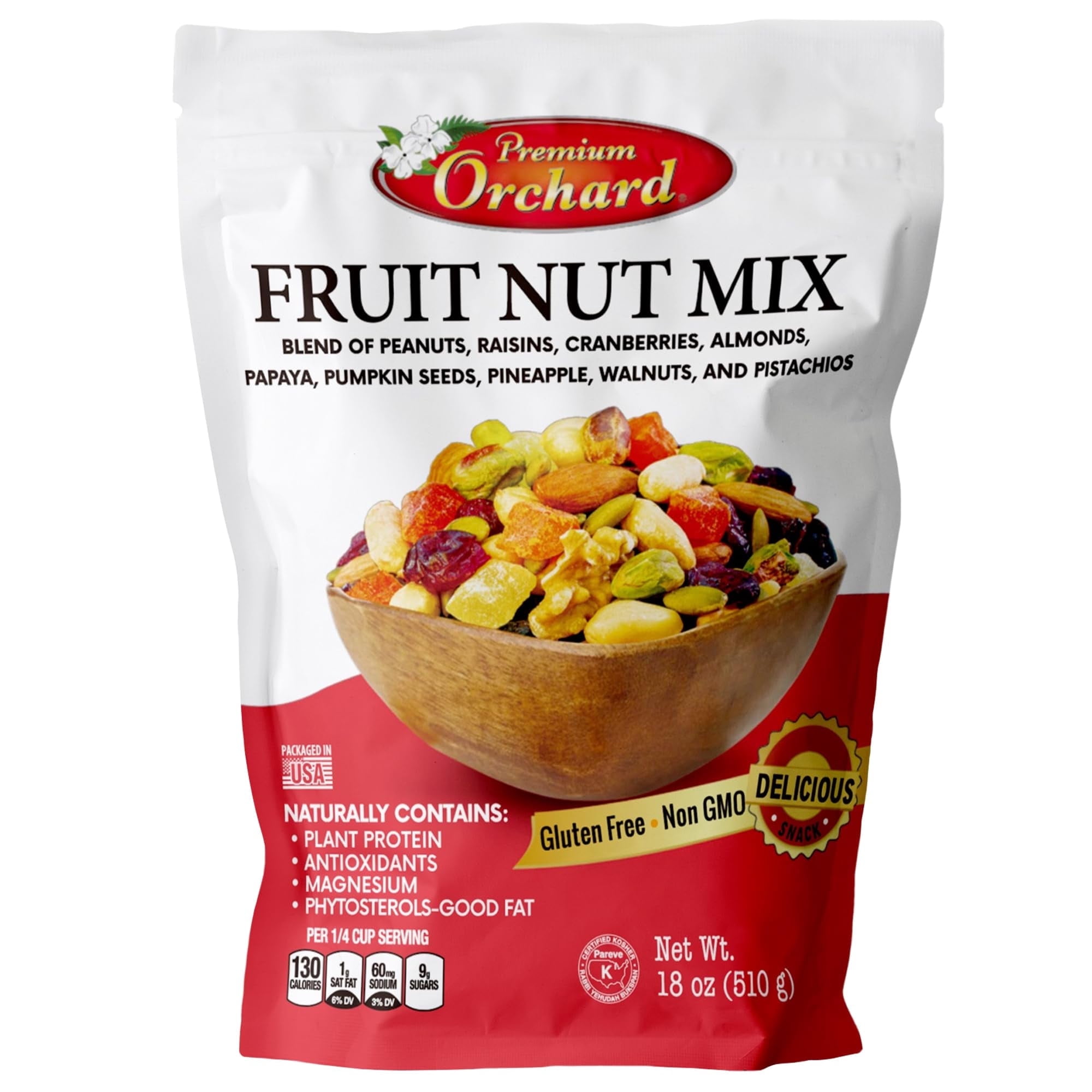 FRUIT NUT MIX TRAIL MIX by PREMIUM ORCHARD - Gourmet Trail Mix Bulk Blend of Mixed Nuts & Dried Fruit - Healthy Vegan Snacks, Snack Nut Mix , Plant Protein Source, Non-GMO, Natural - 18oz
