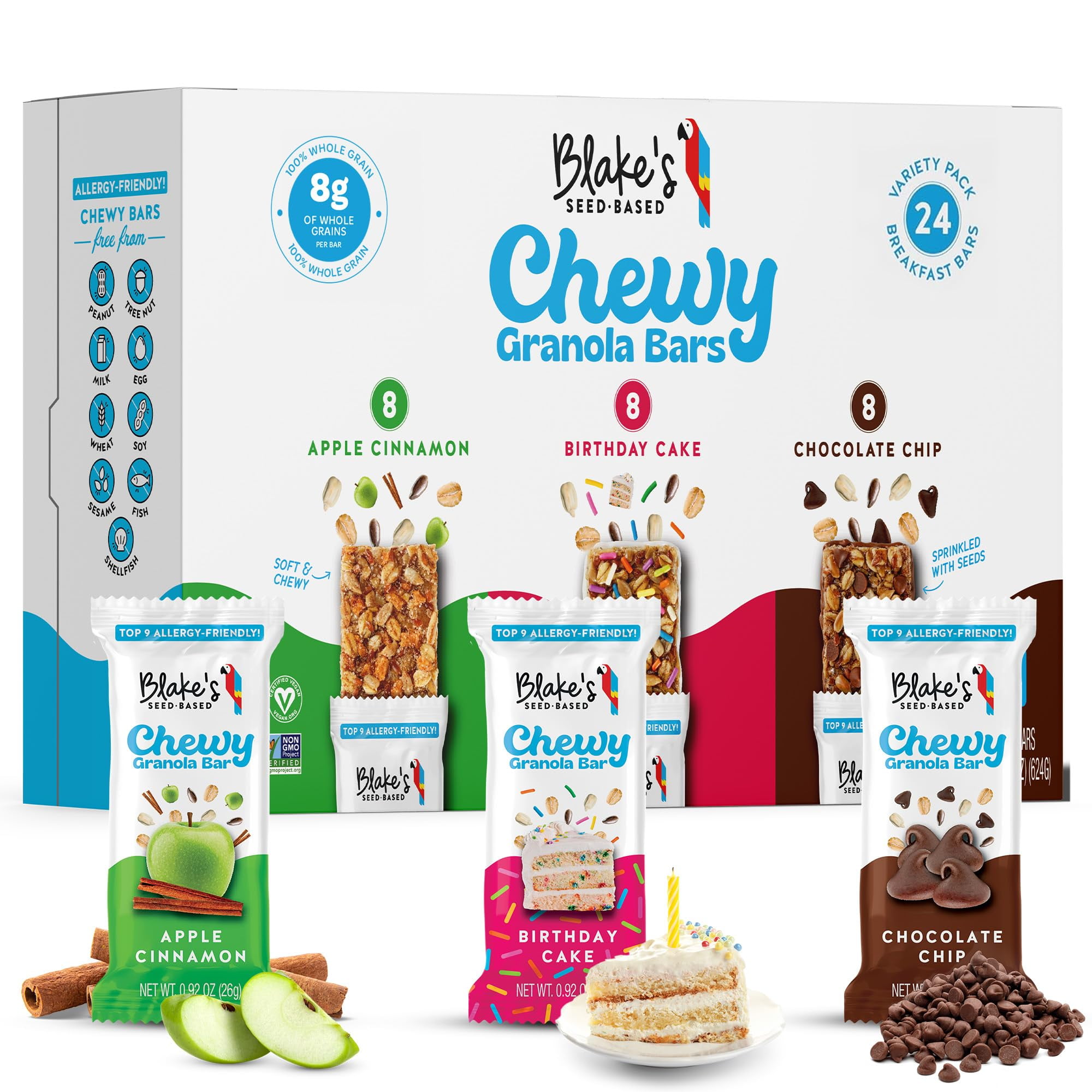 Blake's Seed Based Chewy YPF5 Granola Bars - Variety Pack (24 Count), Vegan, Gluten Free, Nut Free & Dairy Free, Healthy Snacks for Kids or Adults, School Safe, Low Calorie Soy Free Snack