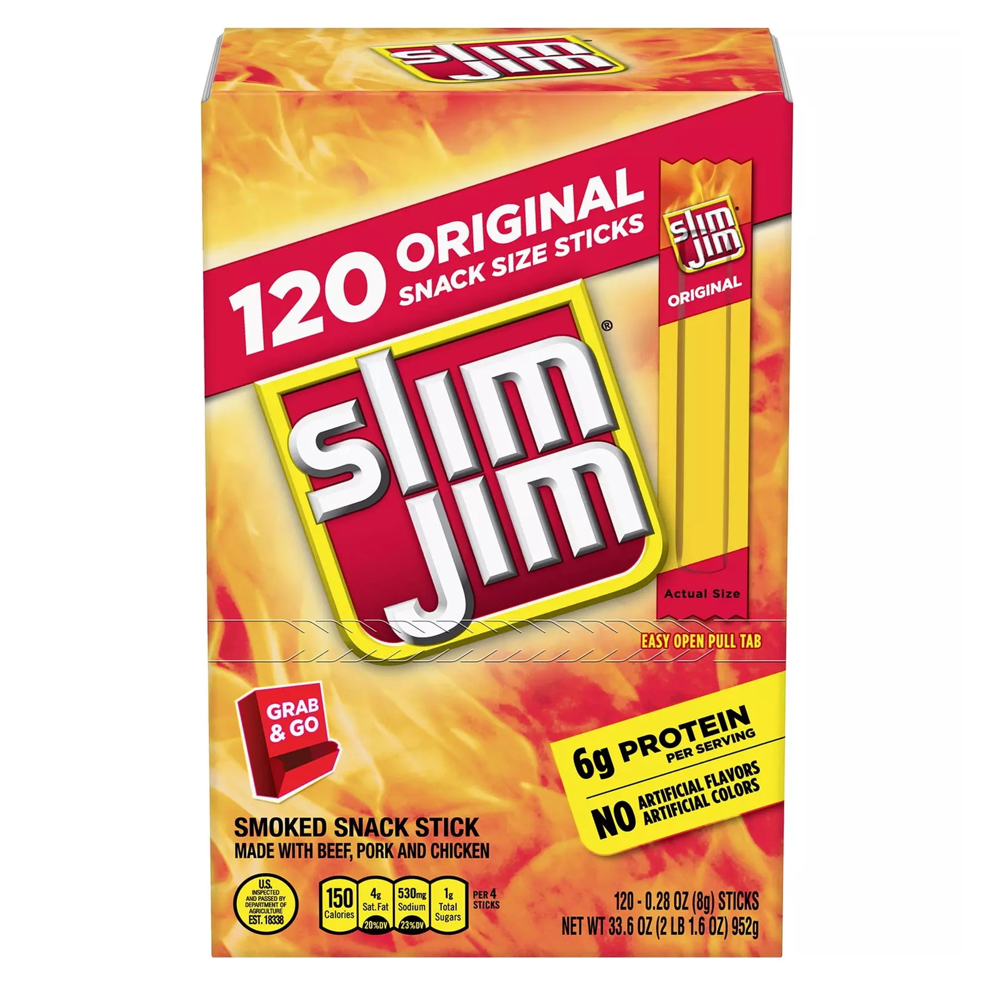 Slim Jim Smoked Snack Stick, Original, 0.28 oz, 120-count