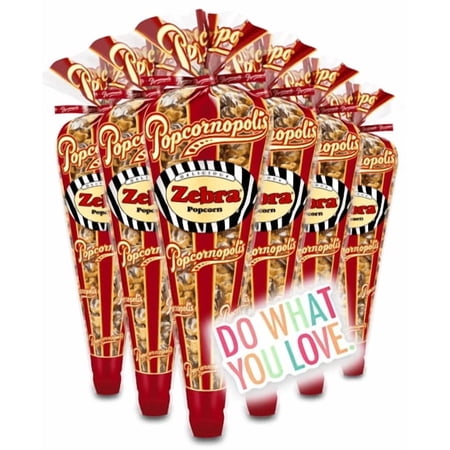 Popcornopolis Gourmet Popcorn - 6 Zebra Corn Mini Cones - Small Storage Space Friendly & Great Stocking Stuffers! 16.2oz total