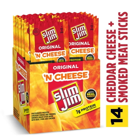 Slim Jim Original Beef Snack Stick 'N Jalapeno Cheese, 1.5 oz. 14-Count