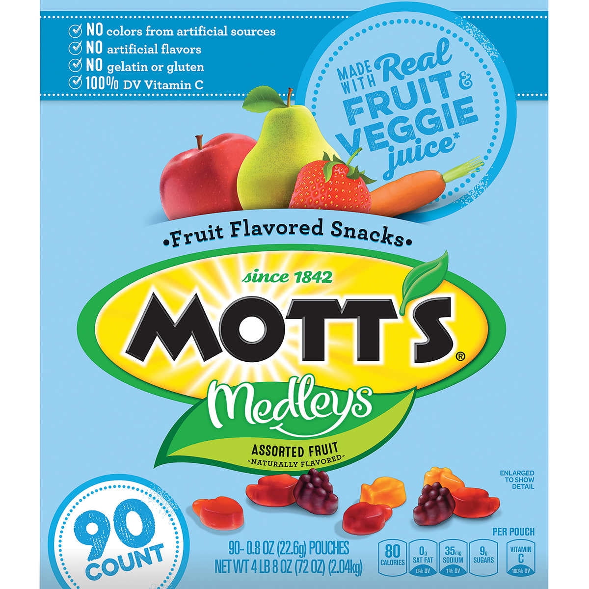Motts Medley Assorted Fruit Snacks (0.8 Oz., 90 ct.) Net Wt 72 Oz