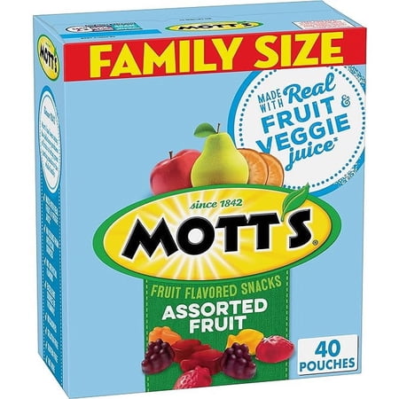 Pack of 1 Mott's Fruit Flavored Snacks, Assorted Fruit, Gluten Free Snack, Family Pack, 40 Ct, 32 oz